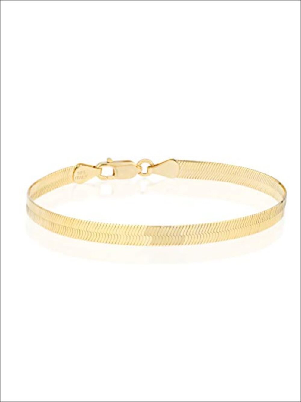Italian Solid 925 Sterling Silver 18K Gold Plated Herringbone Link Bracelet